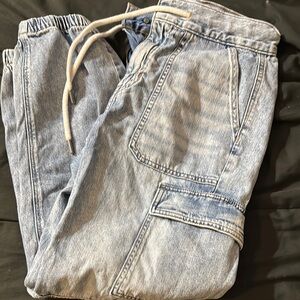 American Eagle Cargo Denim Jogger Pants with Drawstring